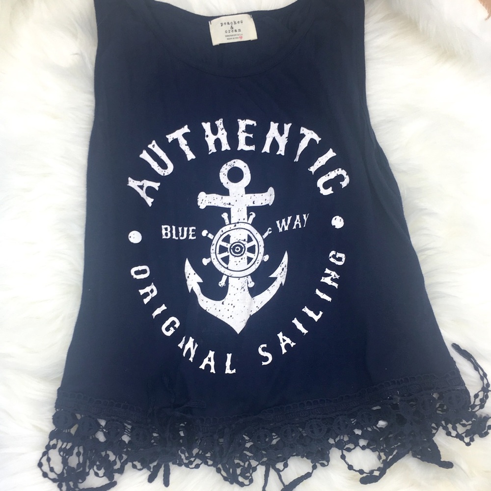 Blue Cropped Tank With Fringe